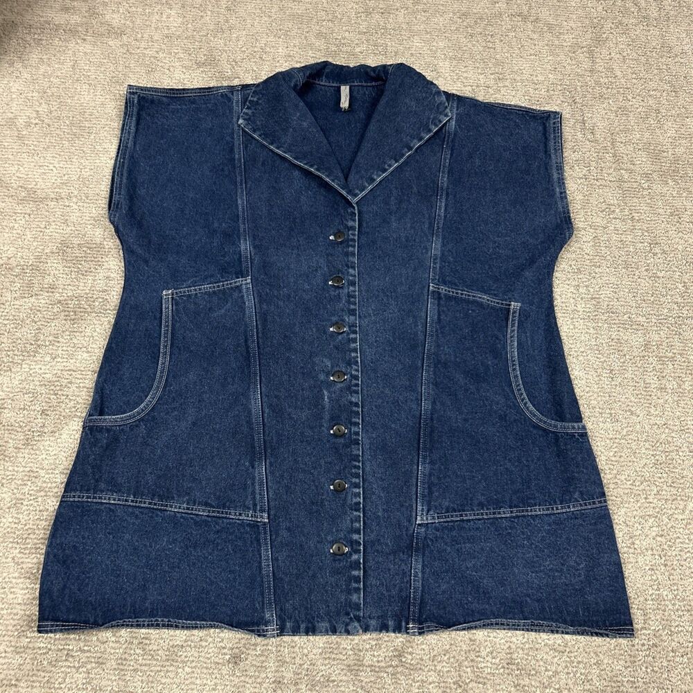 Cynthia Ashby Heavy Denim Vest Womens 2 XL Jean Jacket Top Pockets Sleeveless